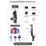 Tripode 131cm Selfie Stick Celular Bluetooth Color Negro - Image 6
