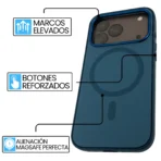 Estuche Semi Cuero Antigolpes Con Protección Militar Para iPhone 17 Pro Color Azul - Image 3