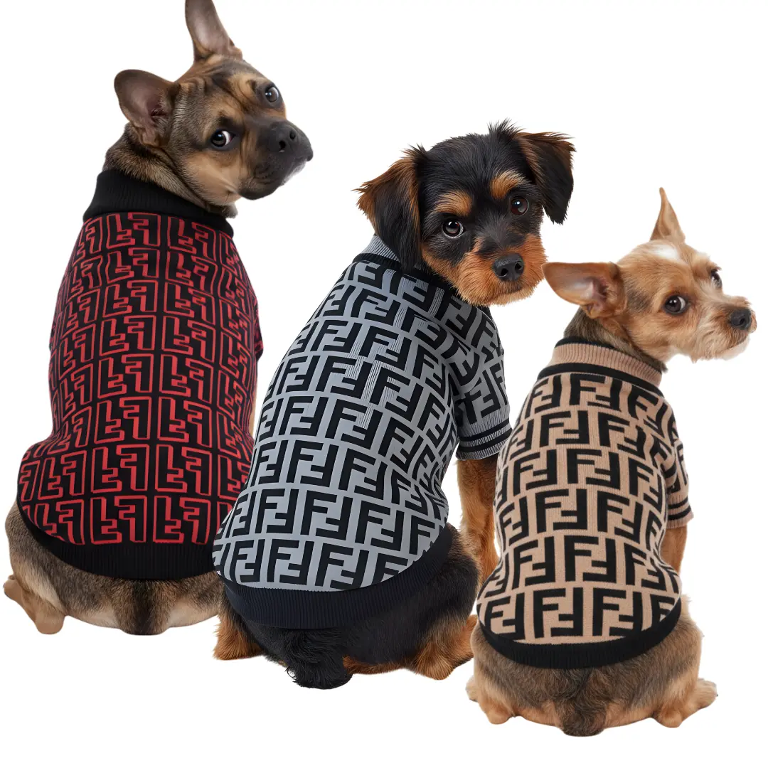 151 COMBO de 3 Piezas de camisa para mascota Ropa para perro Fendi - (rojo, gris, marron) - Image 1