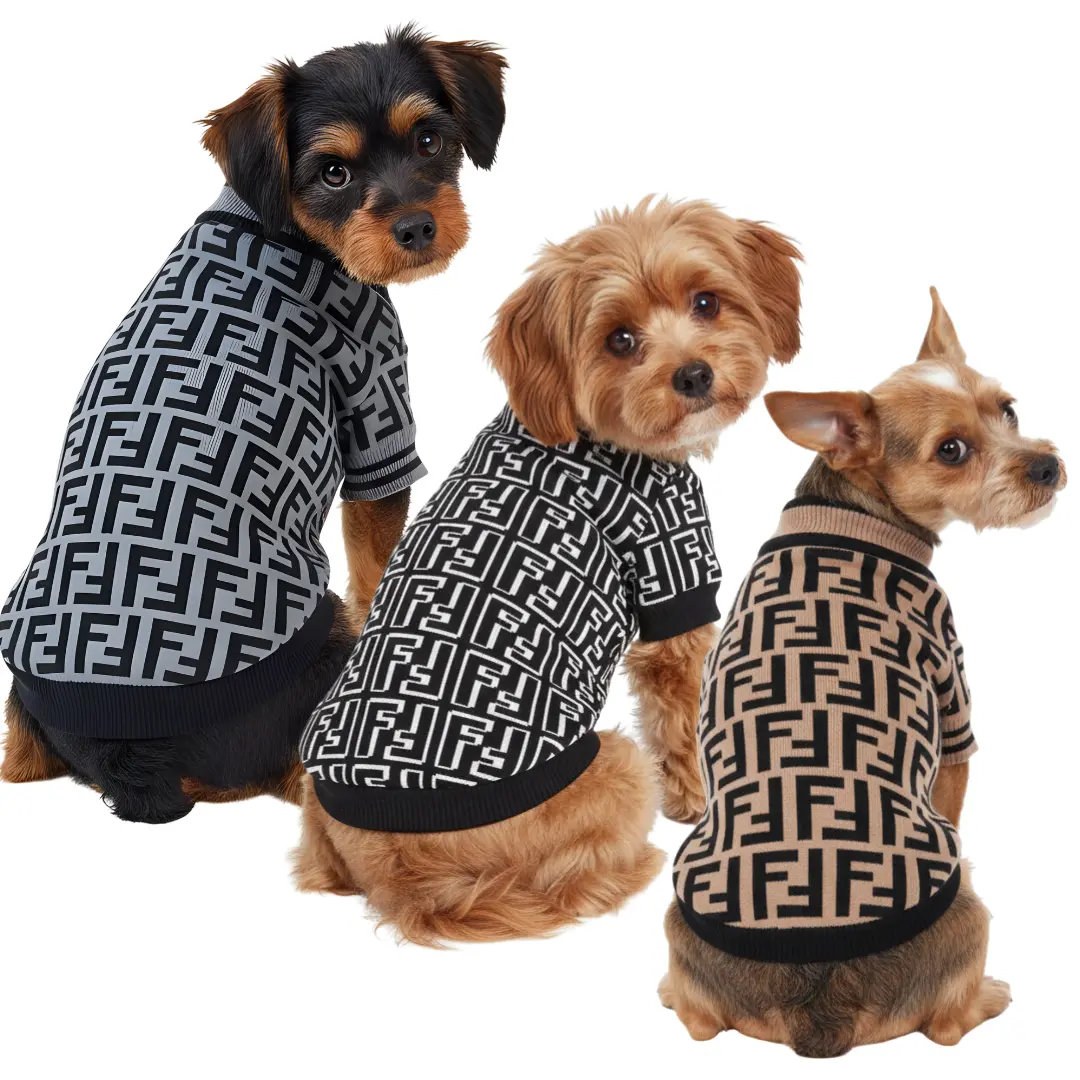 153 COMBO de 3 Piezas de camisa para mascota Ropa para perro Fendi - (gris - blanco - Marron) - Image 1